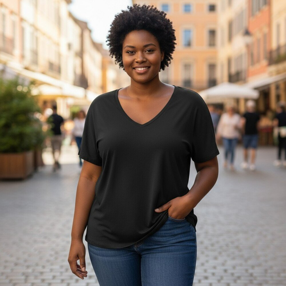 Lane Bryant Women Size 18 20 Black Short Sleeve V Neck Pullover Shirt Casual Top
